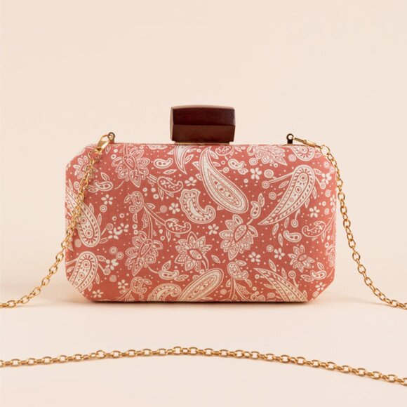 Francesca's Collections Handbags - Francesca's Avery Wooden Frame Bandana Clutch NWT